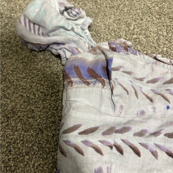 Aritzia Wilfred Linen Crop‎ Smocked Purple Puff-sleeve Top Women's Size XXS - Picture 13 of 14